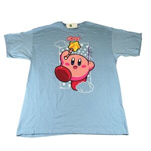 Nintendo Kirby Graphic T-Shirt Mens XL Light Blue Star Wand Cotton Tee New